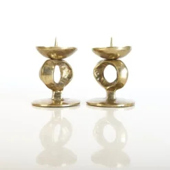 Pamono Brutalist Brass Candlesticks, Set of 2><noscript><img width=
