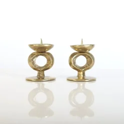 Pamono Brutalist Brass Candlesticks, Set of 2><noscript><img width=