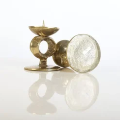 Pamono Brutalist Brass Candlesticks, Set of 2><noscript><img width=