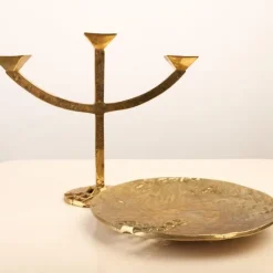 Pamono Brutalist Candleholder and Bowl in Brass, Set of 2> Candleholders