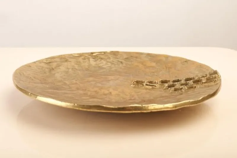 Pamono Brutalist Candleholder and Bowl in Brass, Set of 2> Candleholders