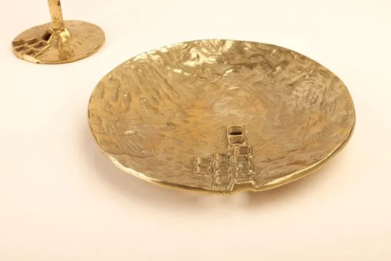 Pamono Brutalist Candleholder and Bowl in Brass, Set of 2> Candleholders