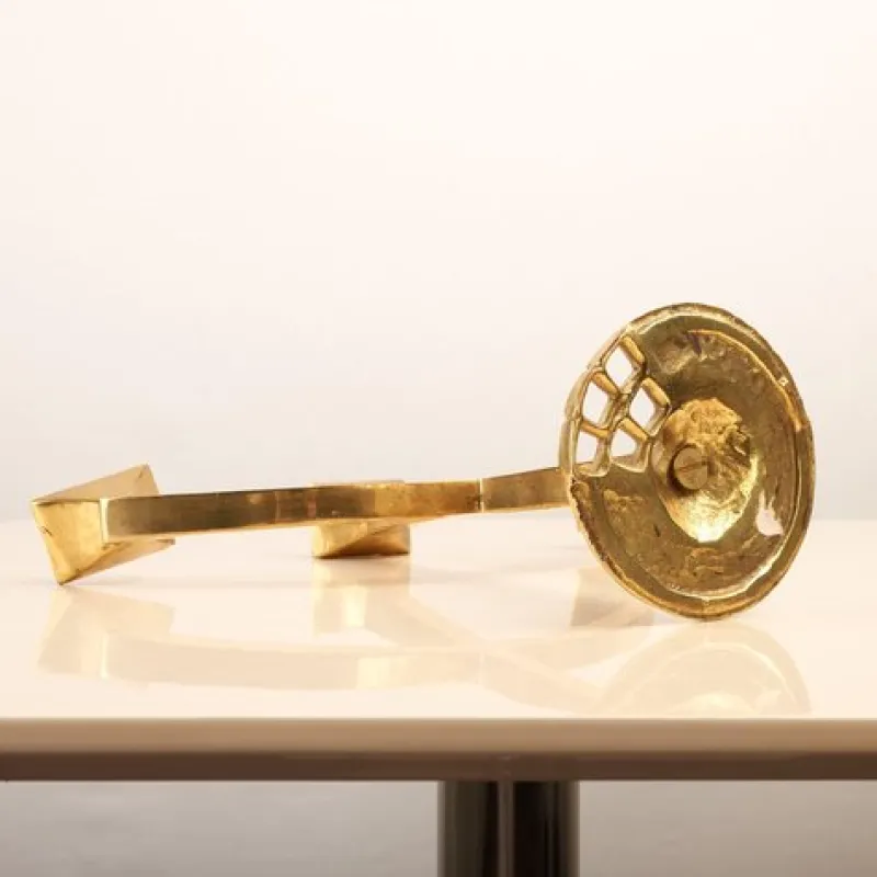 Pamono Brutalist Candleholder and Bowl in Brass, Set of 2> Candleholders