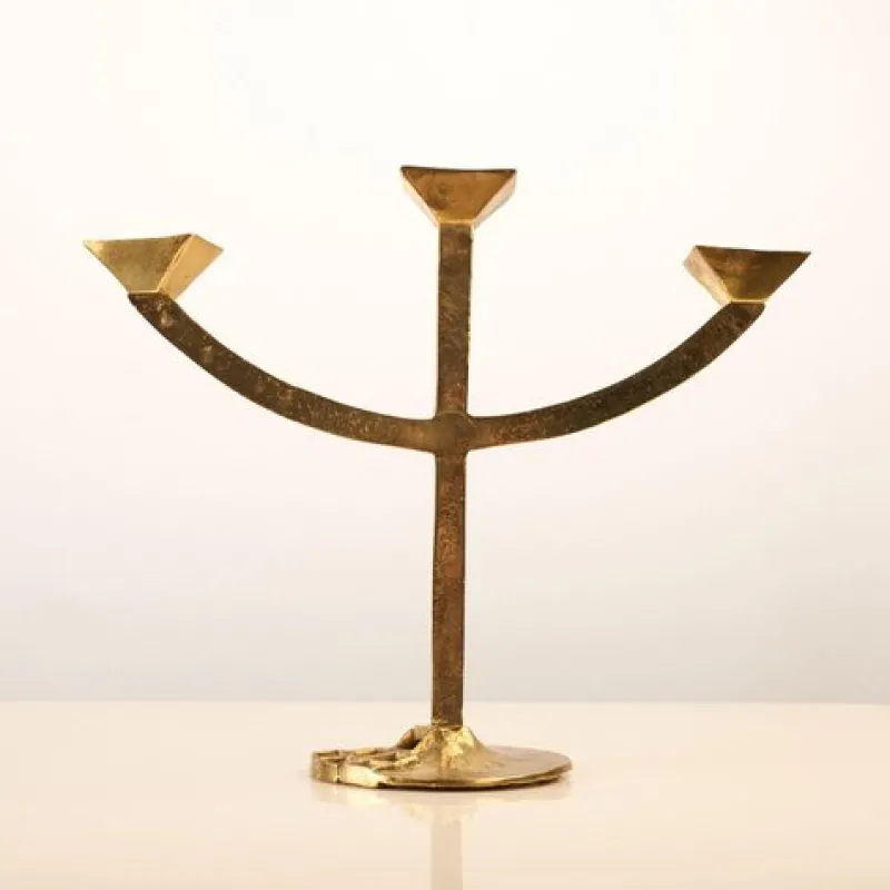 Pamono Brutalist Candleholder and Bowl in Brass, Set of 2> Candleholders
