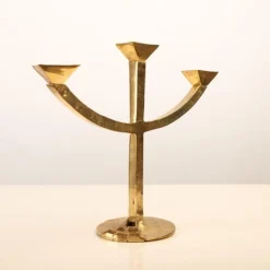 Pamono Brutalist Candleholder and Bowl in Brass, Set of 2><noscript><img width=