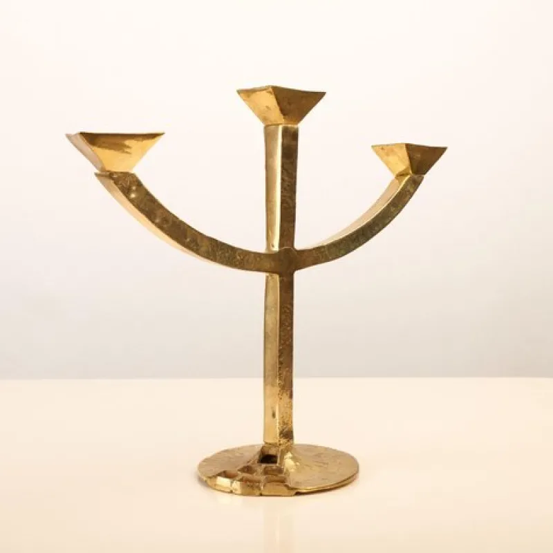 Pamono Brutalist Candleholder and Bowl in Brass, Set of 2> Candleholders