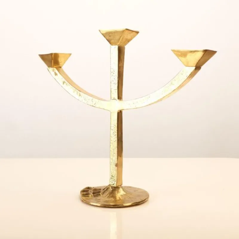Pamono Brutalist Candleholder and Bowl in Brass, Set of 2> Candleholders