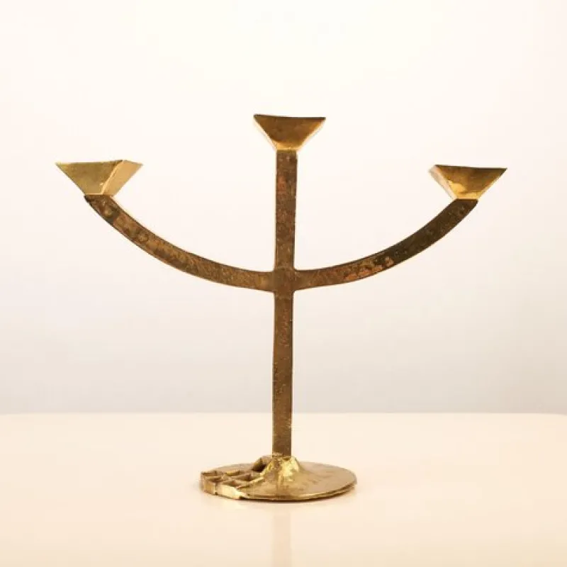 Pamono Brutalist Candleholder and Bowl in Brass, Set of 2> Candleholders