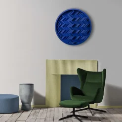 Best Pamono Brutalist Cobalt Blue Wood Wall Art Installation by Studio DeSimoneWayland