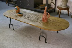 Best Pamono Brutalist Coffee Table in Oak and Wrought Iron, 1950s