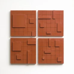 Pamono Brutalist Concrete Wall Art in Burnt Orange by Toms Factory, Set of 4> Minimalist|Mid-Century