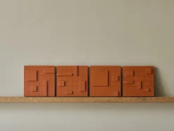 Pamono Brutalist Concrete Wall Art in Burnt Orange by Toms Factory, Set of 4><noscript><img width=