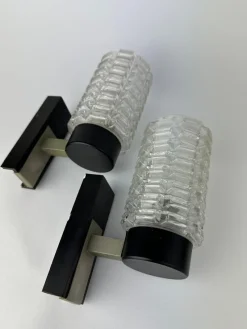 Pamono Brutalist Ice Glass Wall Lamps, 1970s, Set of 2> Wall Lights & Sconces