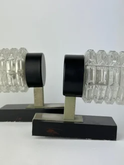 Pamono Brutalist Ice Glass Wall Lamps, 1970s, Set of 2><noscript><img width=