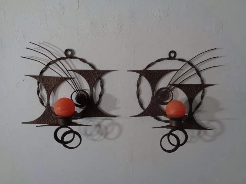 Pamono Brutalist Iron Candleholders by Henrik Horst, Denmark, 1960s, Set of 2> Candleholders