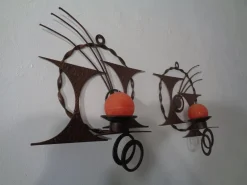 Pamono Brutalist Iron Candleholders by Henrik Horst, Denmark, 1960s, Set of 2><noscript><img width=