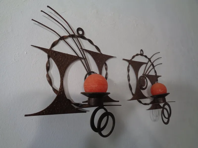 Pamono Brutalist Iron Candleholders by Henrik Horst, Denmark, 1960s, Set of 2> Candleholders