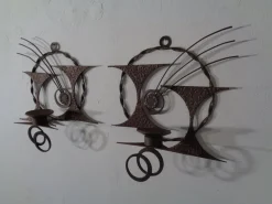 Pamono Brutalist Iron Candleholders by Henrik Horst, Denmark, 1960s, Set of 2><noscript><img width=