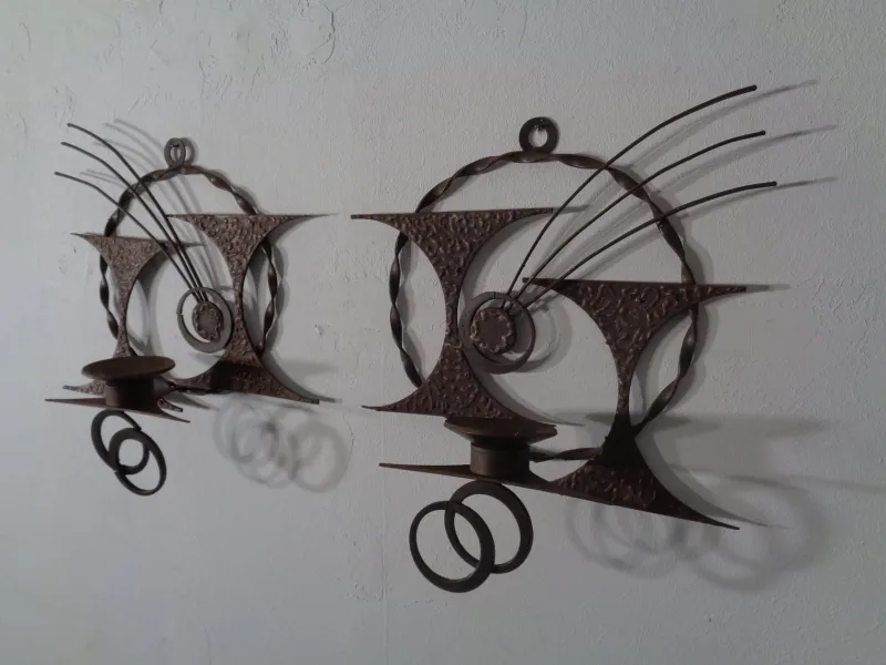 Pamono Brutalist Iron Candleholders by Henrik Horst, Denmark, 1960s, Set of 2> Candleholders