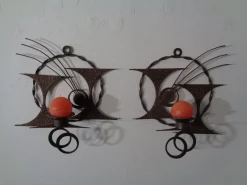 Pamono Brutalist Iron Candleholders by Henrik Horst, Denmark, 1960s, Set of 2><noscript><img width=