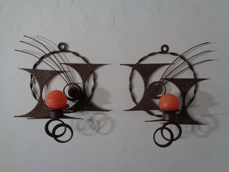 Pamono Brutalist Iron Candleholders by Henrik Horst, Denmark, 1960s, Set of 2> Candleholders