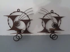 Pamono Brutalist Iron Candleholders by Henrik Horst, Denmark, 1960s, Set of 2><noscript><img width=