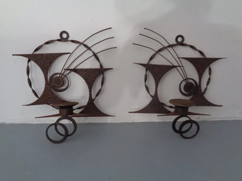 Pamono Brutalist Iron Candleholders by Henrik Horst, Denmark, 1960s, Set of 2> Candleholders