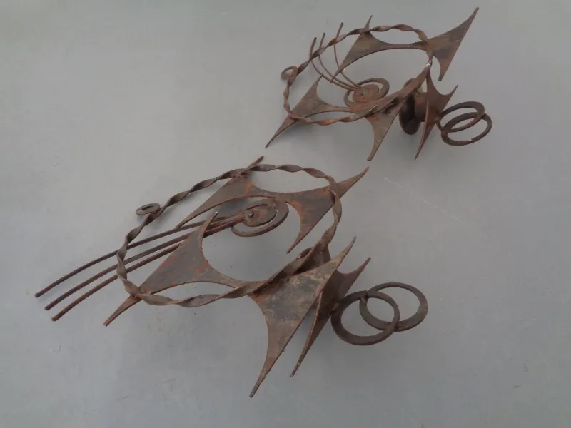 Pamono Brutalist Iron Candleholders by Henrik Horst, Denmark, 1960s, Set of 2> Candleholders
