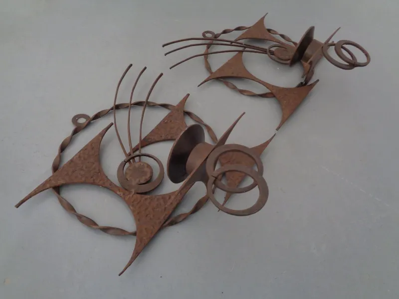 Pamono Brutalist Iron Candleholders by Henrik Horst, Denmark, 1960s, Set of 2> Candleholders