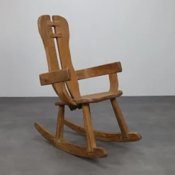 Sale Pamono Brutalist Rocking Chair in Oak attributed to De Puydt, 1970s
