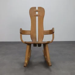 Sale Pamono Brutalist Rocking Chair in Oak attributed to De Puydt, 1970s