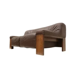 Sale Pamono Brutalist 2-Seater Sofa in Brown Leather with Wengé Wood Frame, 1970s