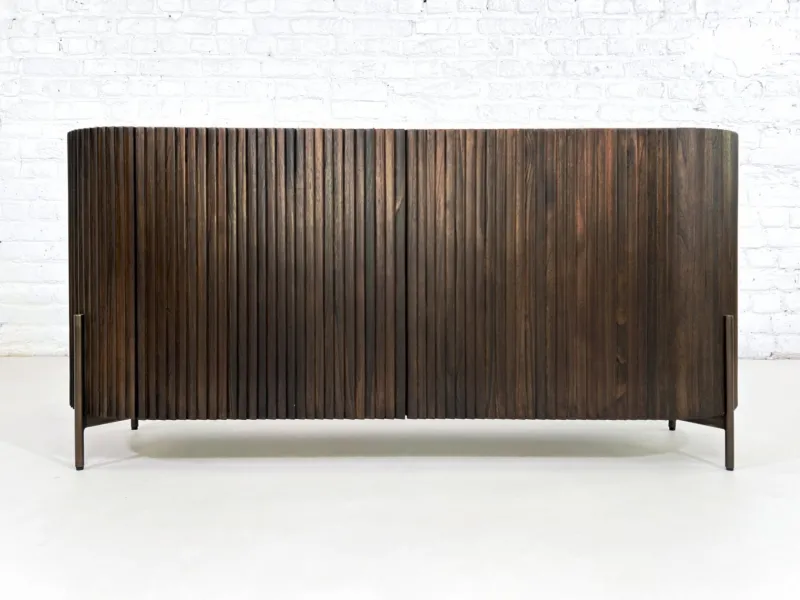 Pamono Brutalist Style Rounded Sideboard in Wood and Black Marble Top from Henri Paris