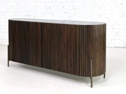 Pamono Brutalist Style Rounded Sideboard in Wood and Black Marble Top from Henri Paris