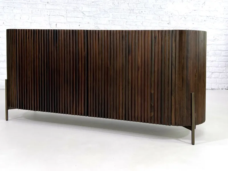 Pamono Brutalist Style Rounded Sideboard in Wood and Black Marble Top from Henri Paris