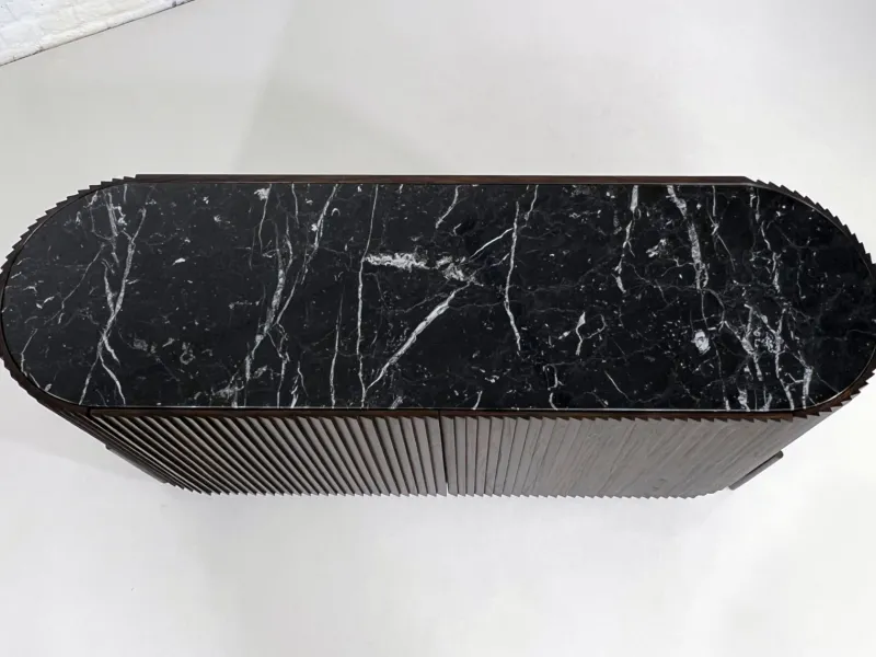 Pamono Brutalist Style Rounded Sideboard in Wood and Black Marble Top from Henri Paris