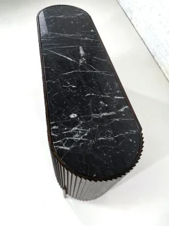 Pamono Brutalist Style Rounded Sideboard in Wood and Black Marble Top from Henri Paris