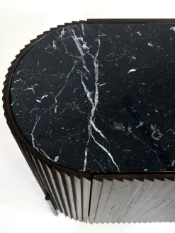 Pamono Brutalist Style Rounded Sideboard in Wood and Black Marble Top from Henri Paris