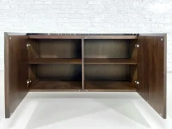 Pamono Brutalist Style Rounded Sideboard in Wood and Black Marble Top from Henri Paris