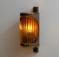 Hot Pamono Brutalist Swedish Copper and Amber Art Glass Outdoor Wall Lamp from Ateljé Lyktan, 1960s