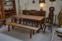 Pamono Brutalist Table Set with Bench, 1960s, Set of 2> Dining Tables & Sets