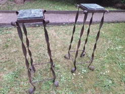 Clearance Pamono Brutalist Wrought Iron and Veined Marble Garden Columns, Set of 2