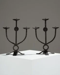 Sale Pamono Brutalist Wrought Iron Candlesticks, 1950s, Set of 2