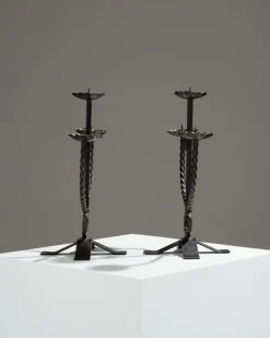 Sale Pamono Brutalist Wrought Iron Candlesticks, 1950s, Set of 2
