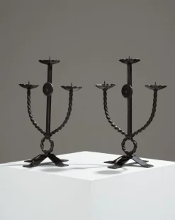 Sale Pamono Brutalist Wrought Iron Candlesticks, 1950s, Set of 2