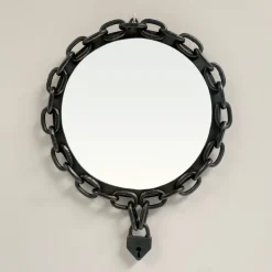 Pamono Brutalist Wrought Iron Chain and Padlock Wall Mirror, 1960> Mirrors