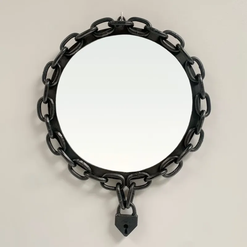 Pamono Brutalist Wrought Iron Chain and Padlock Wall Mirror, 1960> Mirrors