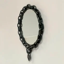Pamono Brutalist Wrought Iron Chain and Padlock Wall Mirror, 1960> Mirrors