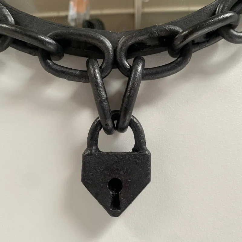 Pamono Brutalist Wrought Iron Chain and Padlock Wall Mirror, 1960> Mirrors