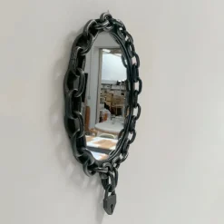 Pamono Brutalist Wrought Iron Chain and Padlock Wall Mirror, 1960><noscript><img width=